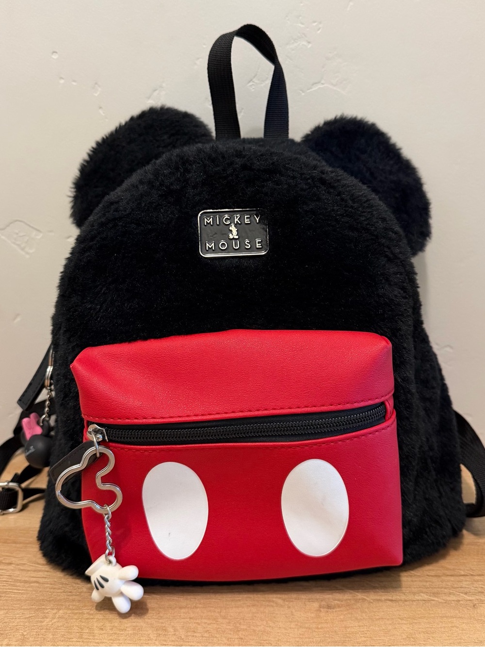 Disney Mickey Mouse Plush Mini Backpack Purse Fuzzy Sherpa Red Black Bioworld